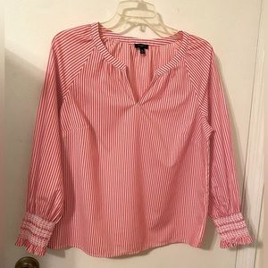 Talbots PM Pink & White Stripe Popover V-neck Blouse Top